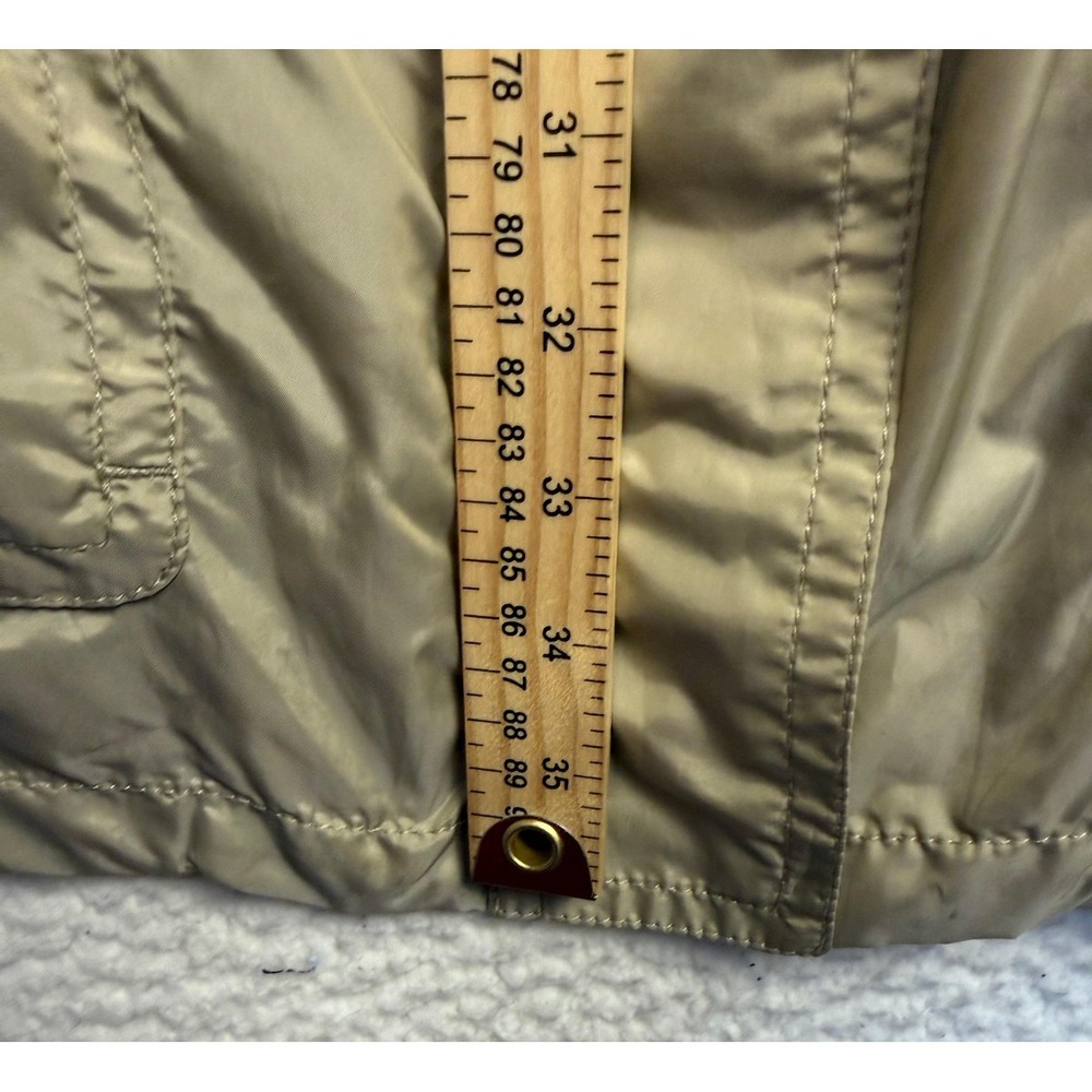 Coach Rain Coat Womens Large Beige Mid Length Zip Jacket Drawstring Pockets - Picture 8 of 10
